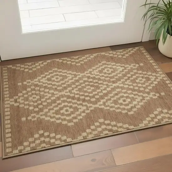 Rust And Copper Geometric Washable Area Rug With UV Protection Photo 2