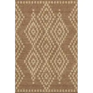 Photo of Rust And Copper Geometric Washable Area Rug With UV Protection