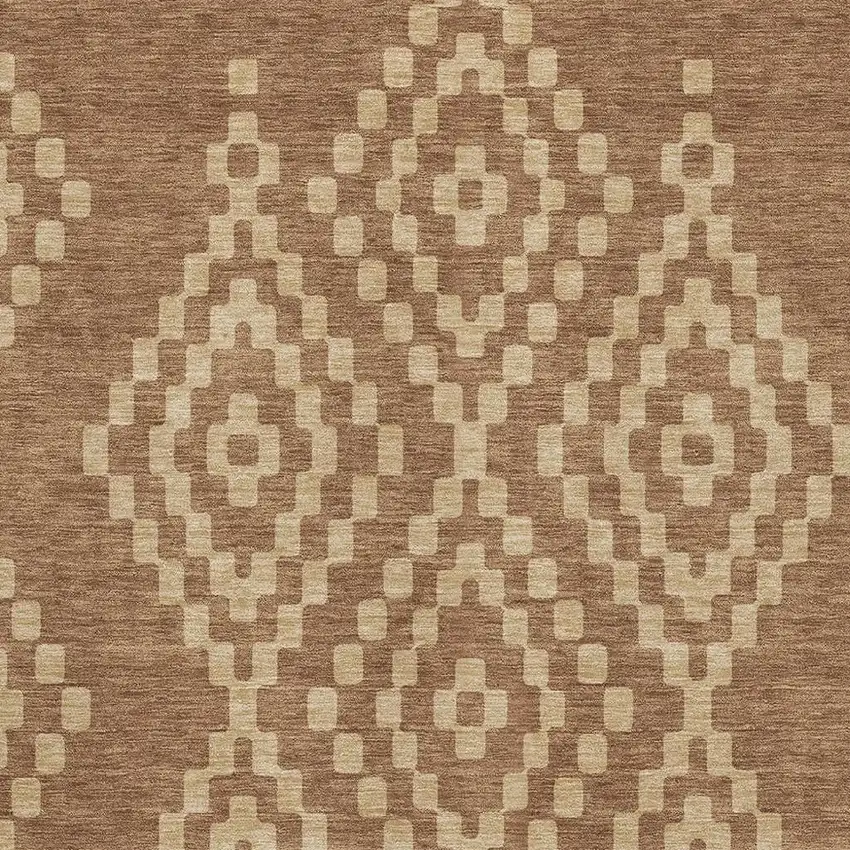 Rust And Copper Geometric Washable Area Rug With UV Protection Photo 3