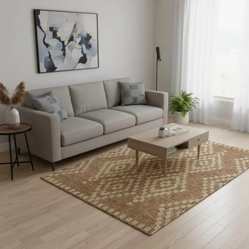 Rust And Copper Geometric Washable Area Rug With UV Protection Photo 2