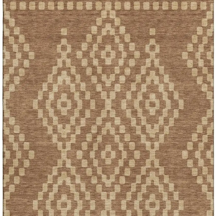 Rust And Copper Geometric Washable Area Rug With UV Protection Photo 3