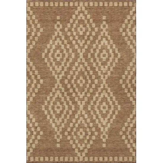 Rust And Copper Geometric Washable Area Rug With UV Protection Photo 4