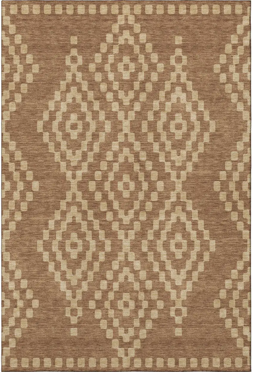 Rust And Copper Geometric Washable Area Rug With UV Protection Photo 4