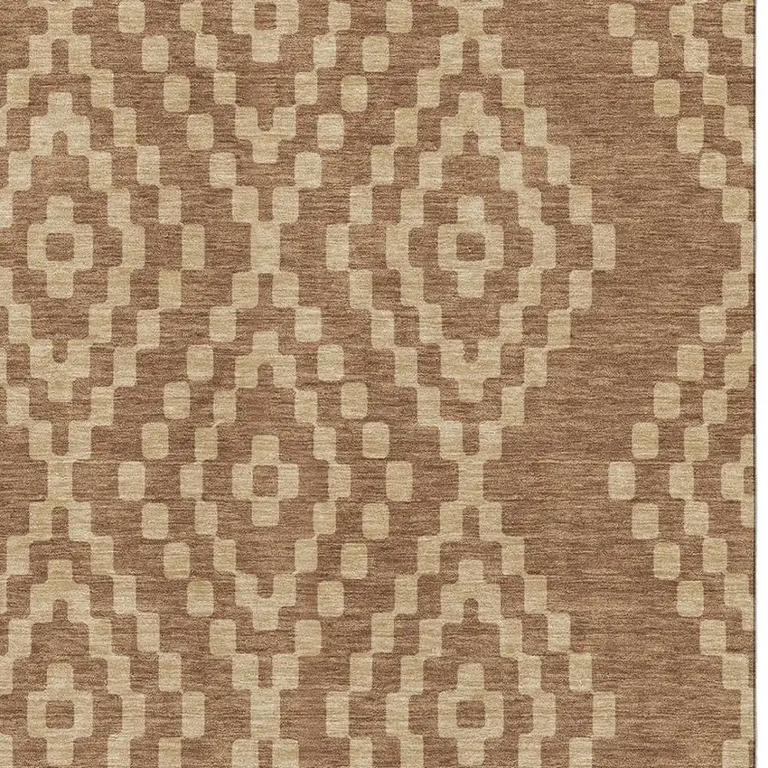 Rust And Copper Geometric Washable Area Rug With UV Protection Photo 3