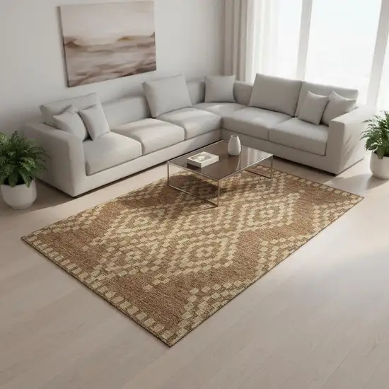 Rust And Copper Geometric Washable Area Rug With UV Protection Photo 2