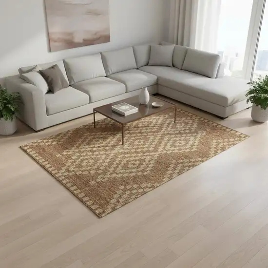 Rust And Copper Geometric Washable Area Rug With UV Protection Photo 2