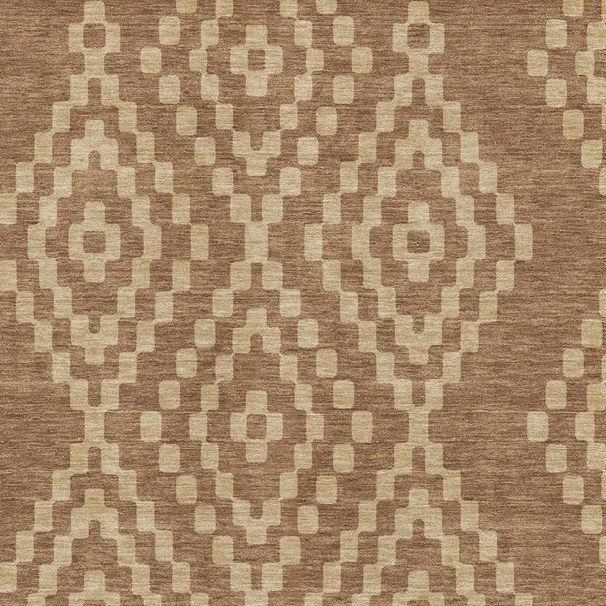 Rust And Copper Geometric Washable Area Rug With UV Protection Photo 3