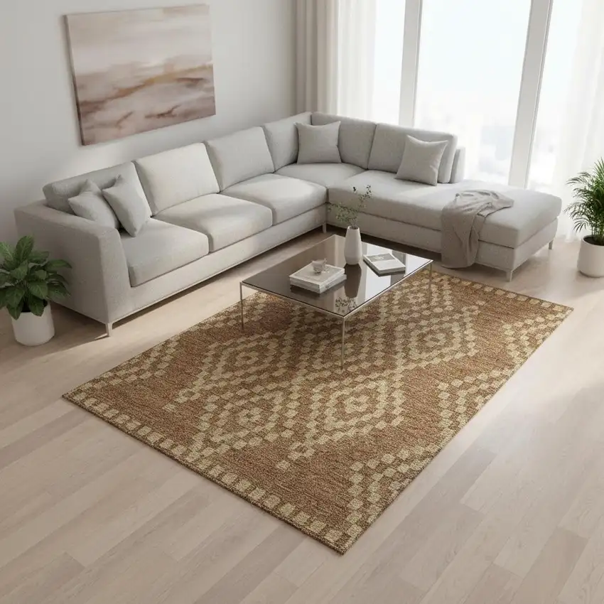 Rust And Copper Geometric Washable Area Rug With UV Protection Photo 2