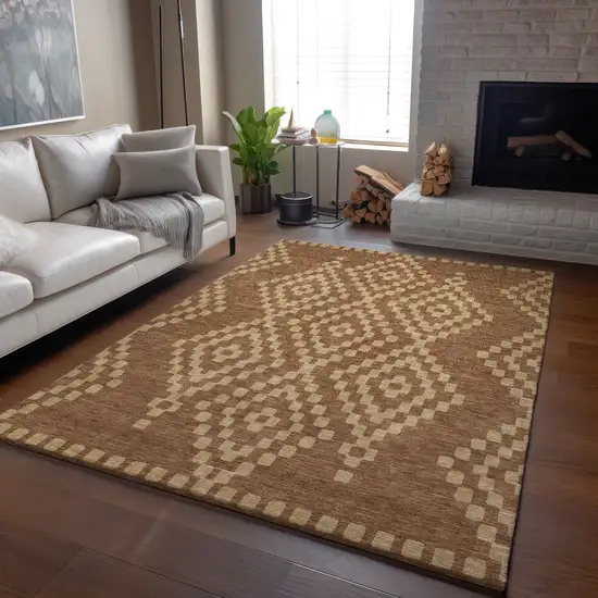 Rust And Copper Geometric Washable Area Rug With UV Protection Photo 6