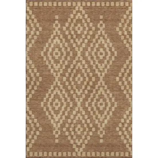 Rust And Copper Geometric Washable Area Rug With UV Protection Photo 1
