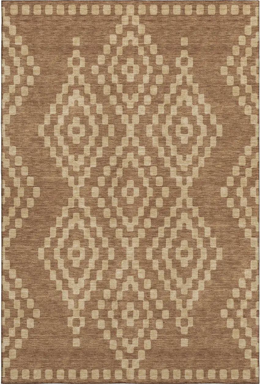 Rust And Copper Geometric Washable Area Rug With UV Protection Photo 1