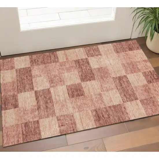 Rust And Copper Geometric Washable Area Rug With UV Protection Photo 1