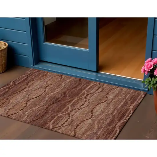 Rust And Copper Ogee Washable Indoor Outdoor Area Rug Photo 2