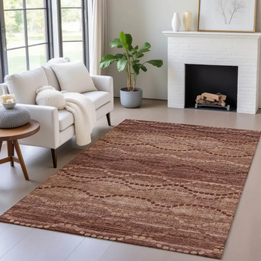 Rust And Copper Ogee Washable Indoor Outdoor Area Rug Photo 6