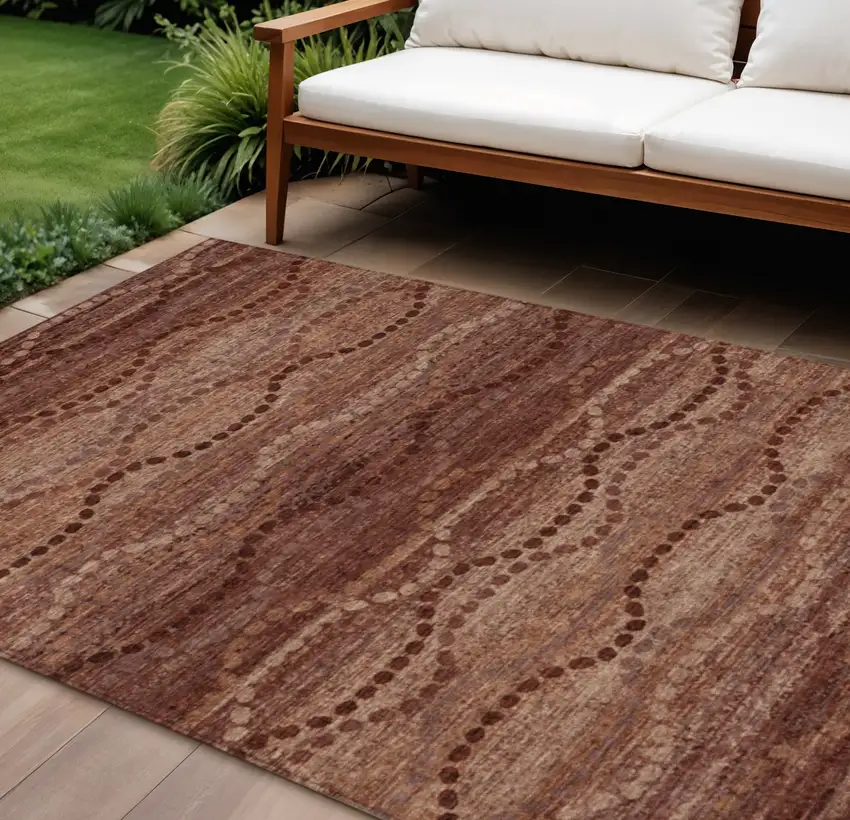 Rust And Copper Ogee Washable Indoor Outdoor Area Rug Photo 2