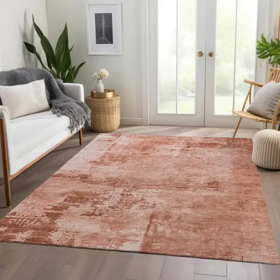 Rust And Coral Abstract Washable Area Rug With UV Protection Photo 5
