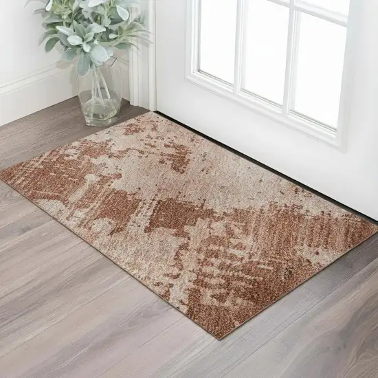 Rust And Coral Abstract Washable Area Rug With UV Protection Photo 2