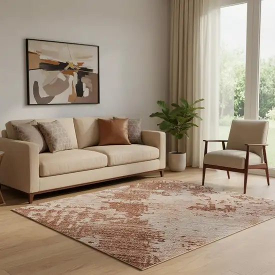 Rust And Coral Abstract Washable Area Rug With UV Protection Photo 2