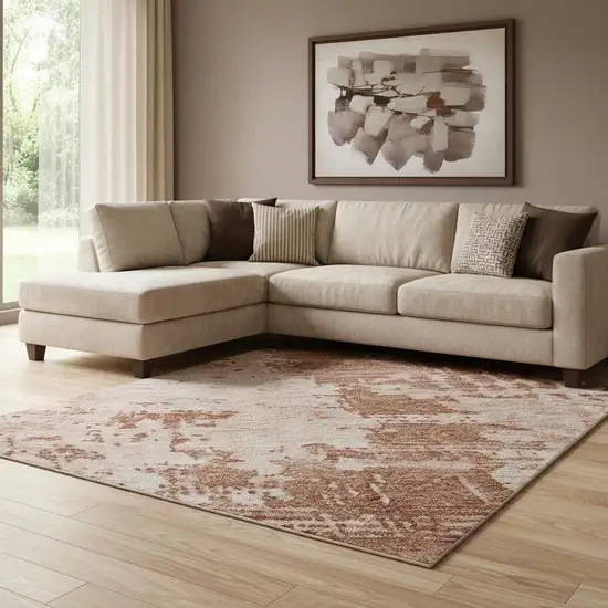 Rust And Coral Abstract Washable Area Rug With UV Protection Photo 2