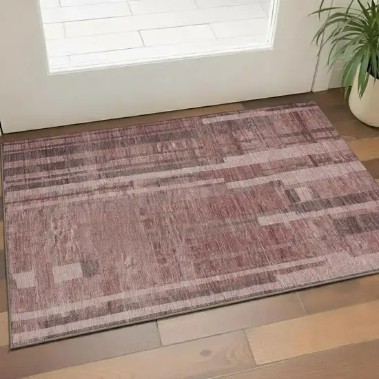 Rust And Coral Striped Washable Area Rug With UV Protection Photo 2