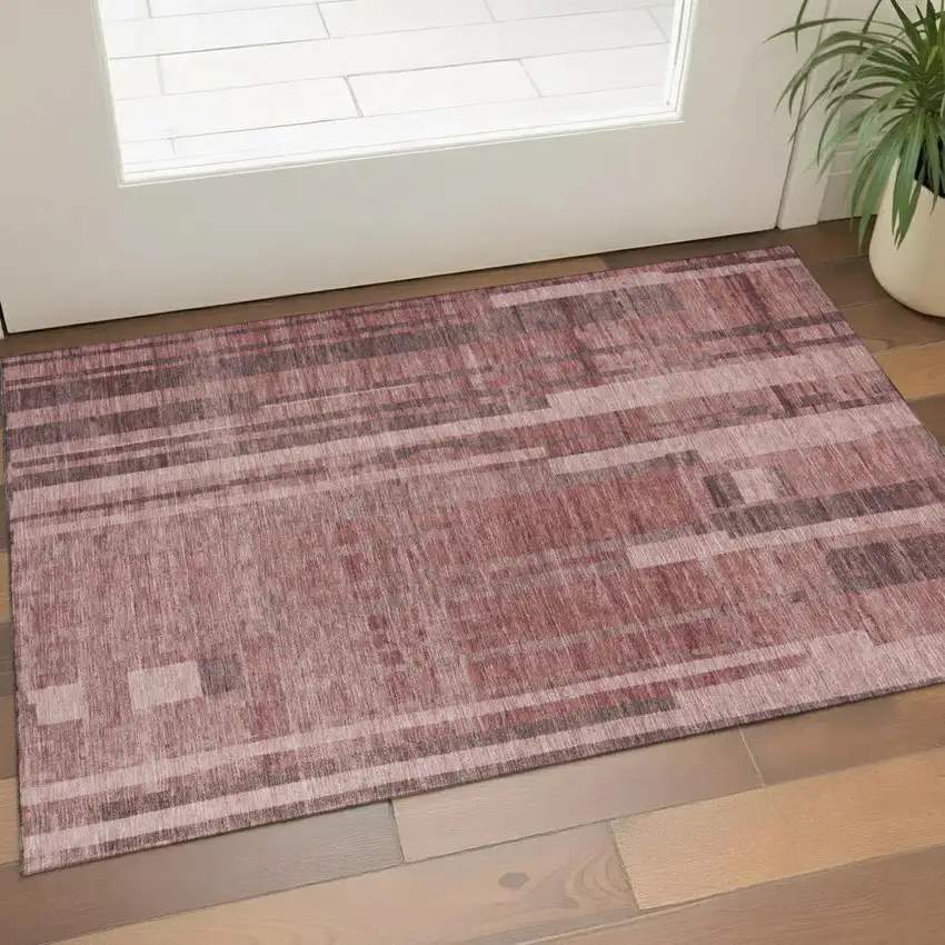 Rust And Coral Striped Washable Area Rug With UV Protection Photo 1