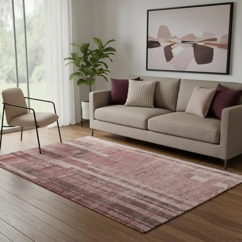 Rust And Coral Striped Washable Area Rug With UV Protection Photo 2