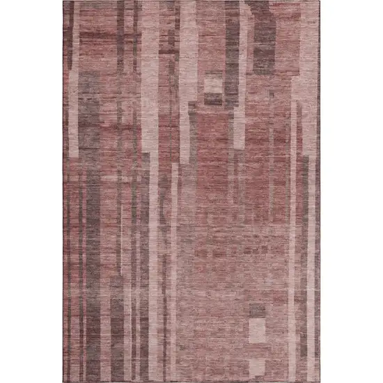 Rust And Coral Striped Washable Area Rug With UV Protection Photo 1