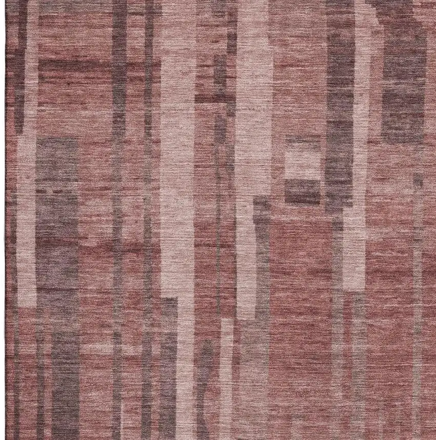 Rust And Coral Striped Washable Area Rug With UV Protection Photo 3