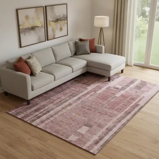 Rust And Coral Striped Washable Area Rug With UV Protection Photo 2