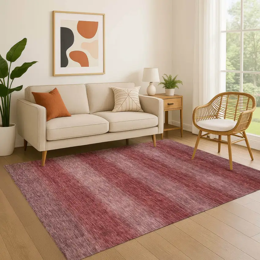 Rust And Coral Striped Washable Area Rug With UV Protection Photo 3