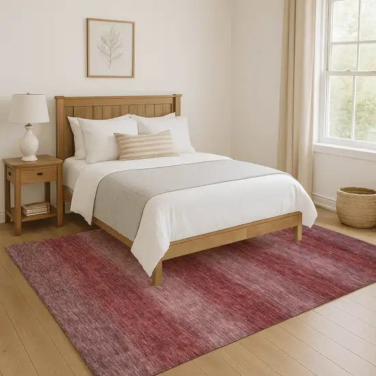 Rust And Coral Striped Washable Area Rug With UV Protection Photo 5