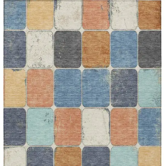 Rust And Denim Blue Geometric Washable Indoor Outdoor Area Rug Photo 7