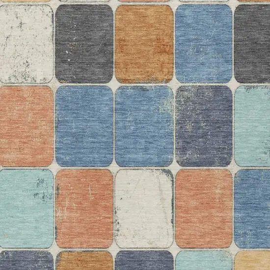 Rust And Denim Blue Geometric Washable Indoor Outdoor Area Rug Photo 8