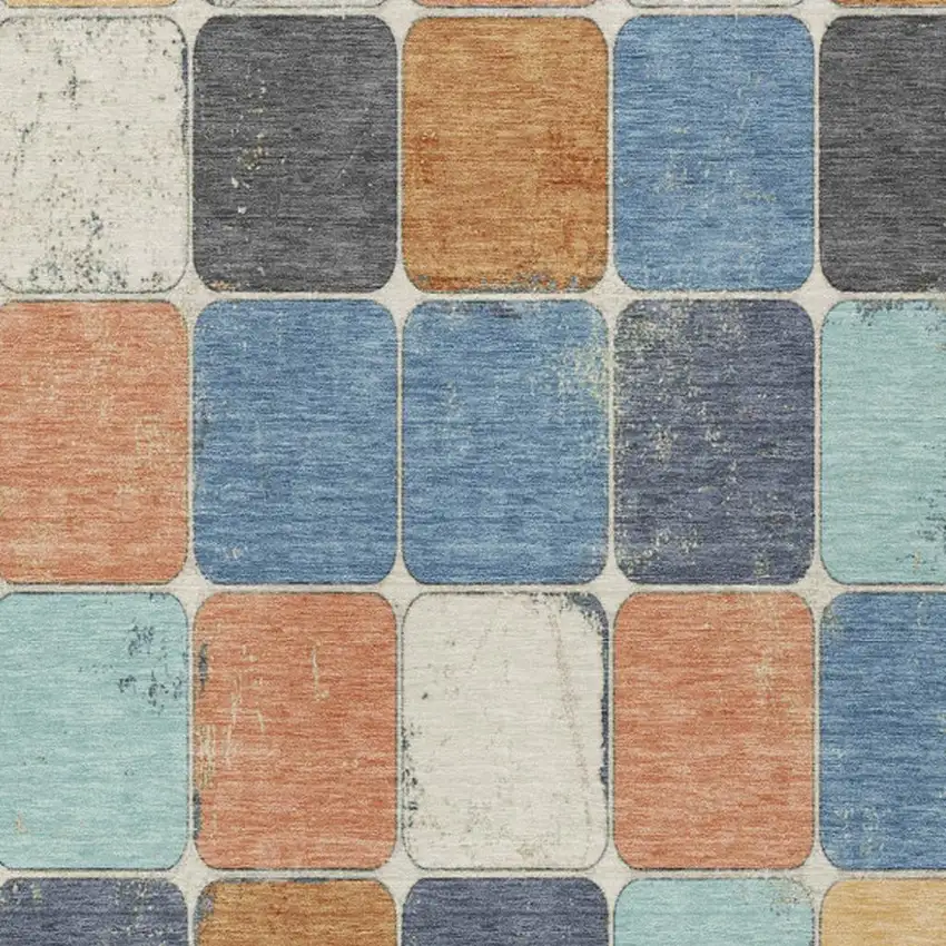 Rust And Denim Blue Geometric Washable Indoor Outdoor Area Rug Photo 8