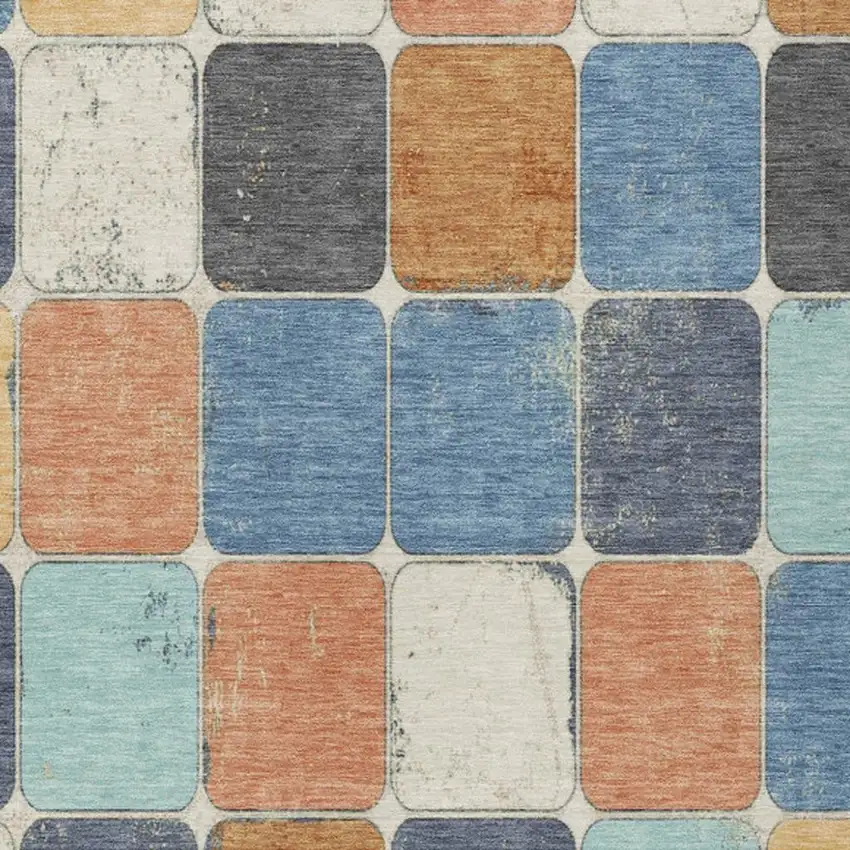 Rust And Denim Blue Geometric Washable Indoor Outdoor Area Rug Photo 3