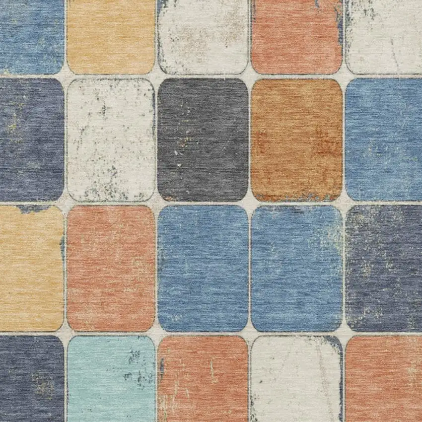 Rust And Denim Blue Geometric Washable Indoor Outdoor Area Rug Photo 8