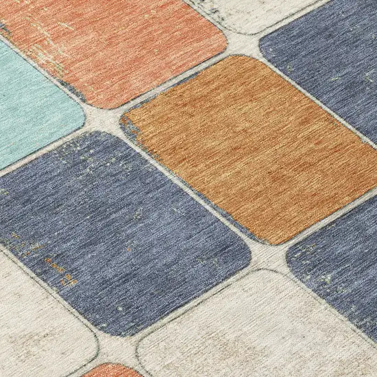 Rust And Denim Blue Geometric Washable Indoor Outdoor Area Rug Photo 8
