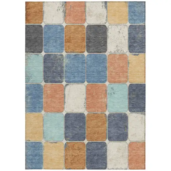 Rust And Denim Blue Geometric Washable Indoor Outdoor Area Rug Photo 3