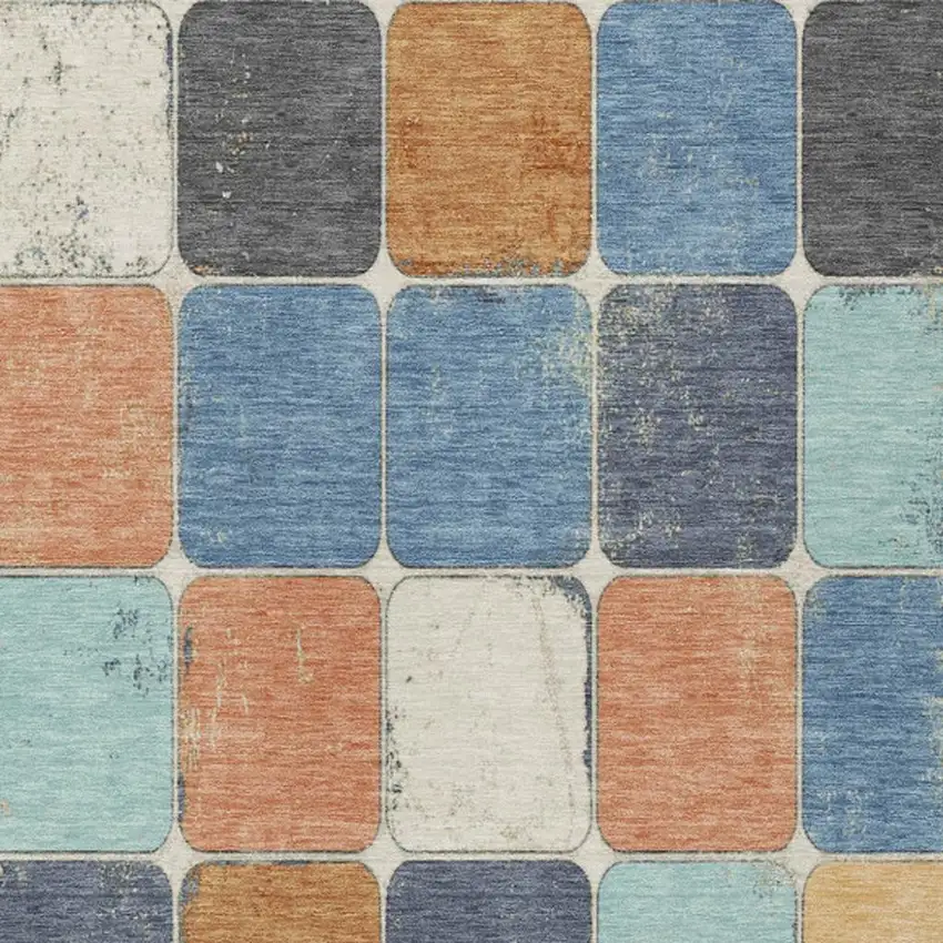 Rust And Denim Blue Geometric Washable Indoor Outdoor Area Rug Photo 4