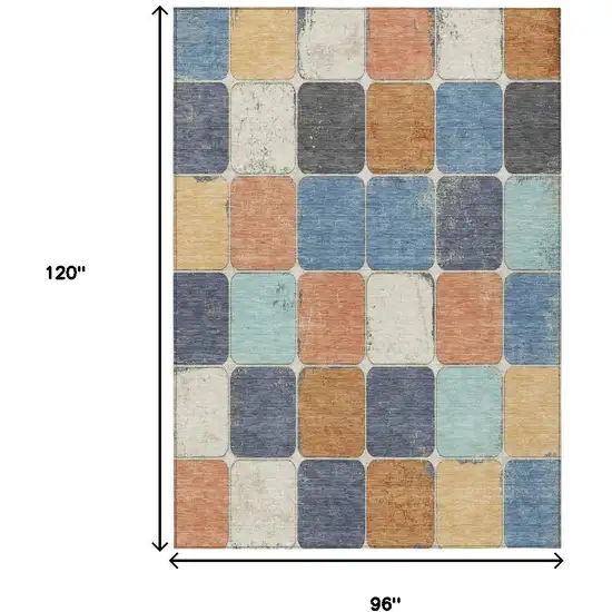 Rust And Denim Blue Geometric Washable Indoor Outdoor Area Rug Photo 9