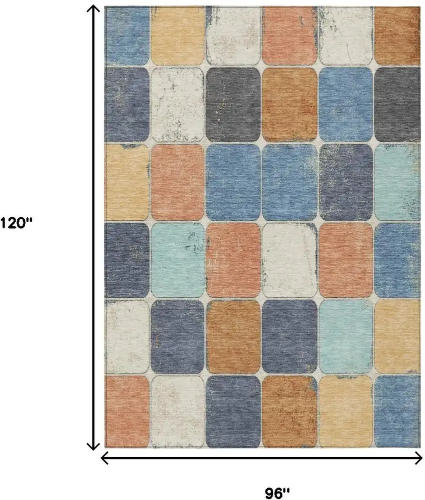 Rust And Denim Blue Geometric Washable Indoor Outdoor Area Rug Photo 9