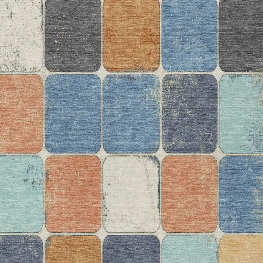 Rust And Denim Blue Geometric Washable Indoor Outdoor Area Rug Photo 3