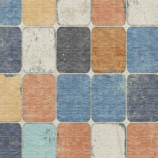 Rust And Denim Blue Geometric Washable Indoor Outdoor Area Rug Photo 4