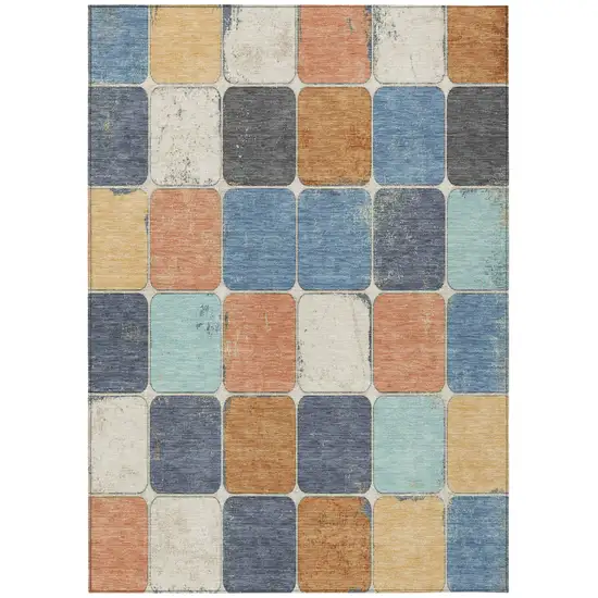 Rust And Denim Blue Geometric Washable Indoor Outdoor Area Rug Photo 1