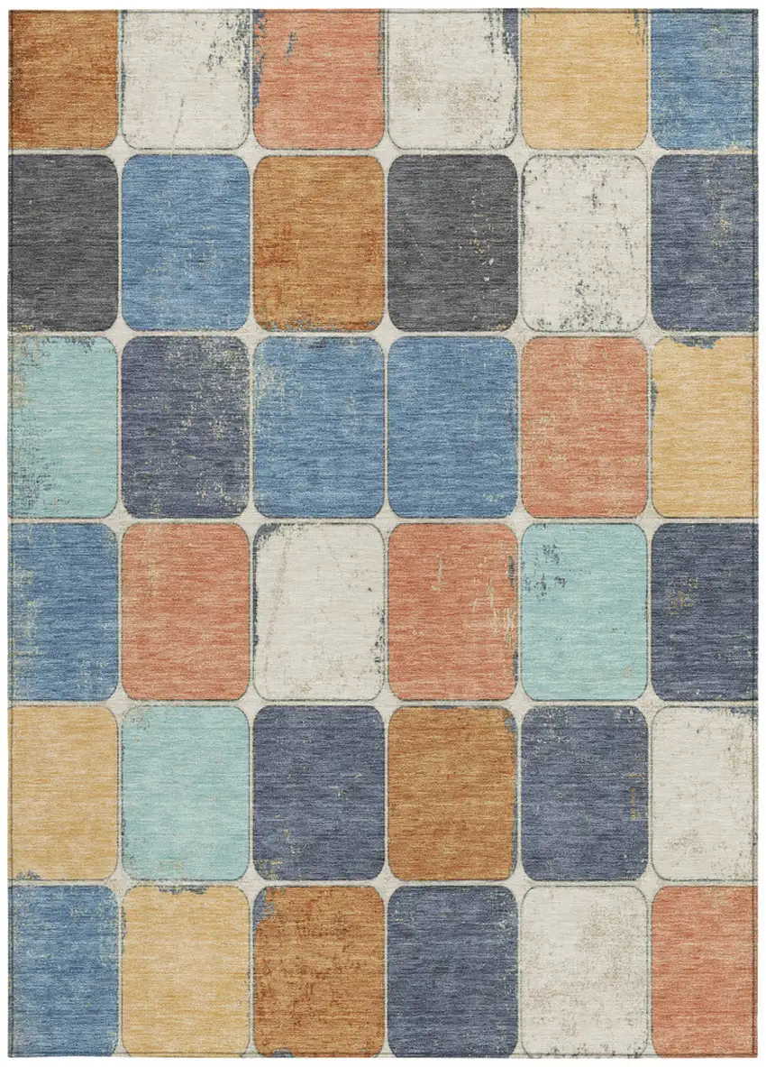 Rust And Denim Blue Geometric Washable Indoor Outdoor Area Rug Photo 3