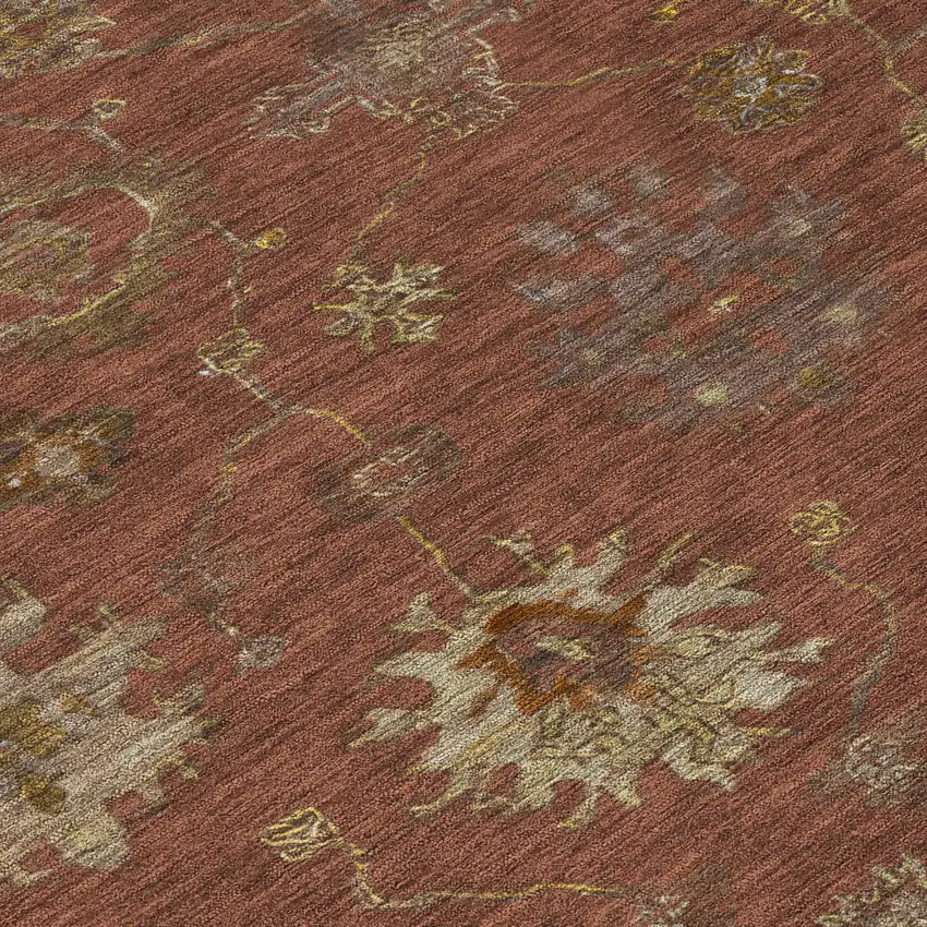 Rust And Gold Floral Washable Indoor Outdoor Area Rug Photo 8