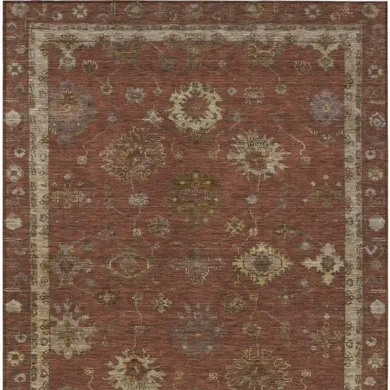 Rust And Gold Floral Washable Indoor Outdoor Area Rug Photo 6