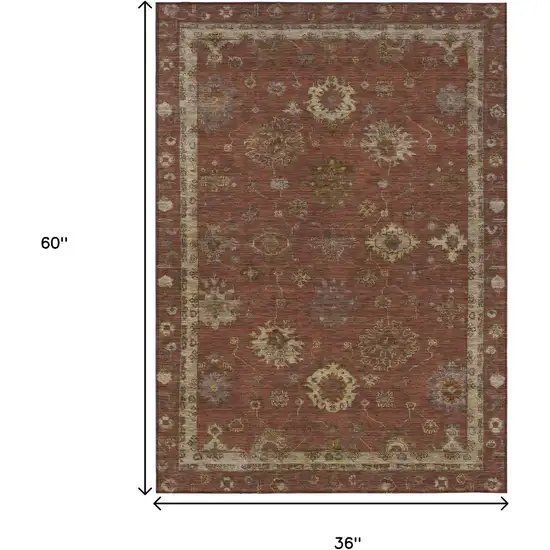 Rust And Gold Floral Washable Indoor Outdoor Area Rug Photo 9
