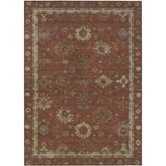 Rust And Gold Floral Washable Indoor Outdoor Area Rug Photo 1