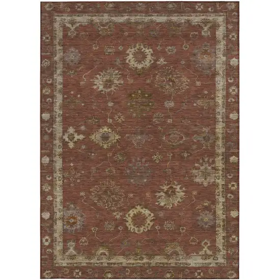 Rust And Gold Floral Washable Indoor Outdoor Area Rug Photo 3